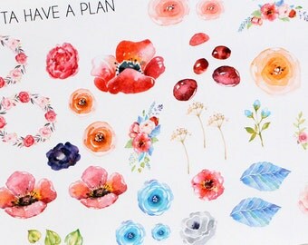 Planner Stickers Watercolor Flowers for Erin Condren, Happy Planner, Filofax, Scrapbooking