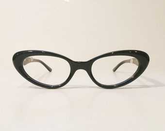 Vintage Safilo 50's & 60's Black Cateye Eyeglass Frames, NOS, Made in Italy, Italian Black Cat Eye Glasses Frames, Bombshell Black Cat Eyes