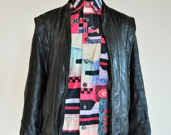 Vintage Mens Leather Jacket / Black / 80's / Bomber Jacket / Soft Genuine Leather / Made in Finland / 52 / Medium / Biker