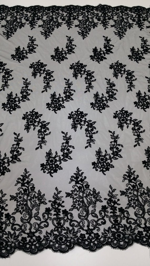 Black lace fabric by the yard France Lace Alencon Lace