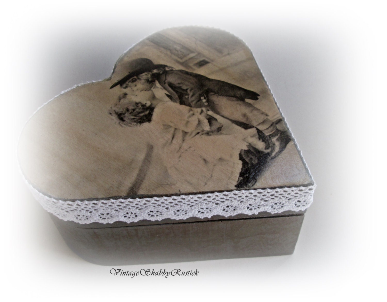Vintage Decoupaged Box. Heart shaped Box. by VintageShabbyRustick