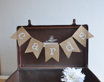 SALE Rustic Burlap/Hessian Wedding Bunting/Banner - cards - for use with wishing well