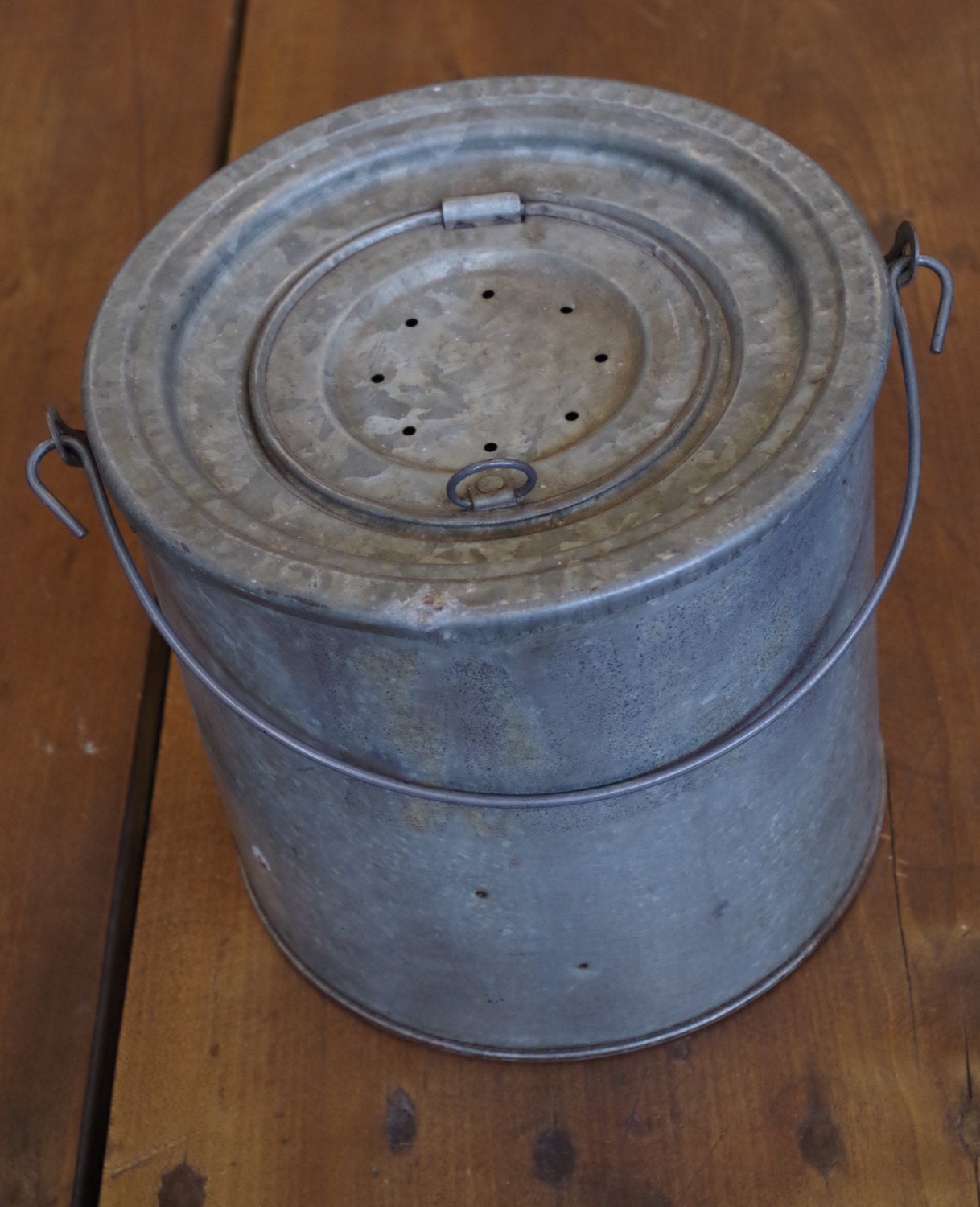 Vintage Galvanized Metal Fishing Bait Bucket
