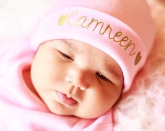 Pink newborn Girl name hat...newborn baby hat...pink newborn hat...new baby hat...baby girl hat...take home hat...newborn photo prop hat
