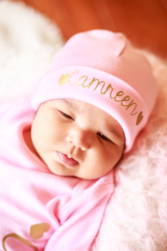 Pink newborn Girl name hat...newborn baby hat...pink newborn