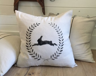 Farmhouse Floor Pillows - Rabbit Pillow - Grain Sack Pillow - Large Pillows