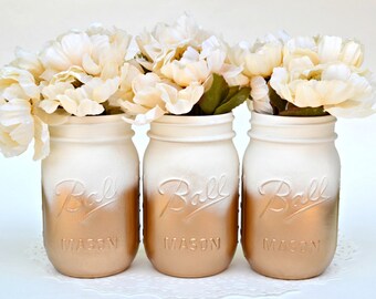 Painted Mason Jars, Mason Jars Bulk, Gold Jars, Metallic Jars, Dorm Decor, Painted Jars, Gold Centerpiece, Hipster Decor, Mason Jars, Chic