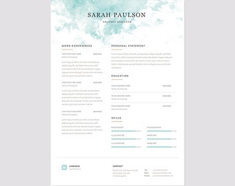 Resume Template Instant Download + Cover Letter "Clouds" | Format MS Word and Photoshop | Bonus Business Card