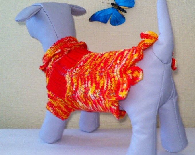 Knit Demi-Season Spring Summer Microfiber Dress for Dog. Handmade Knit Pet Summer Dress Size L.