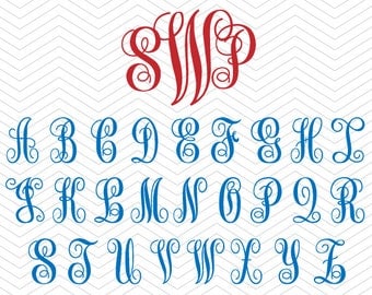 Vine Curle Monogram Alphabet SVG, PNG, DXF, eps Script font Vinyl Decal Cut Files Cricut Design, Silhouette studio, Sure Cuts a Lot