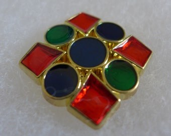 6 Plastic square buttons - blue, red, green - 32 mm x 32 mm