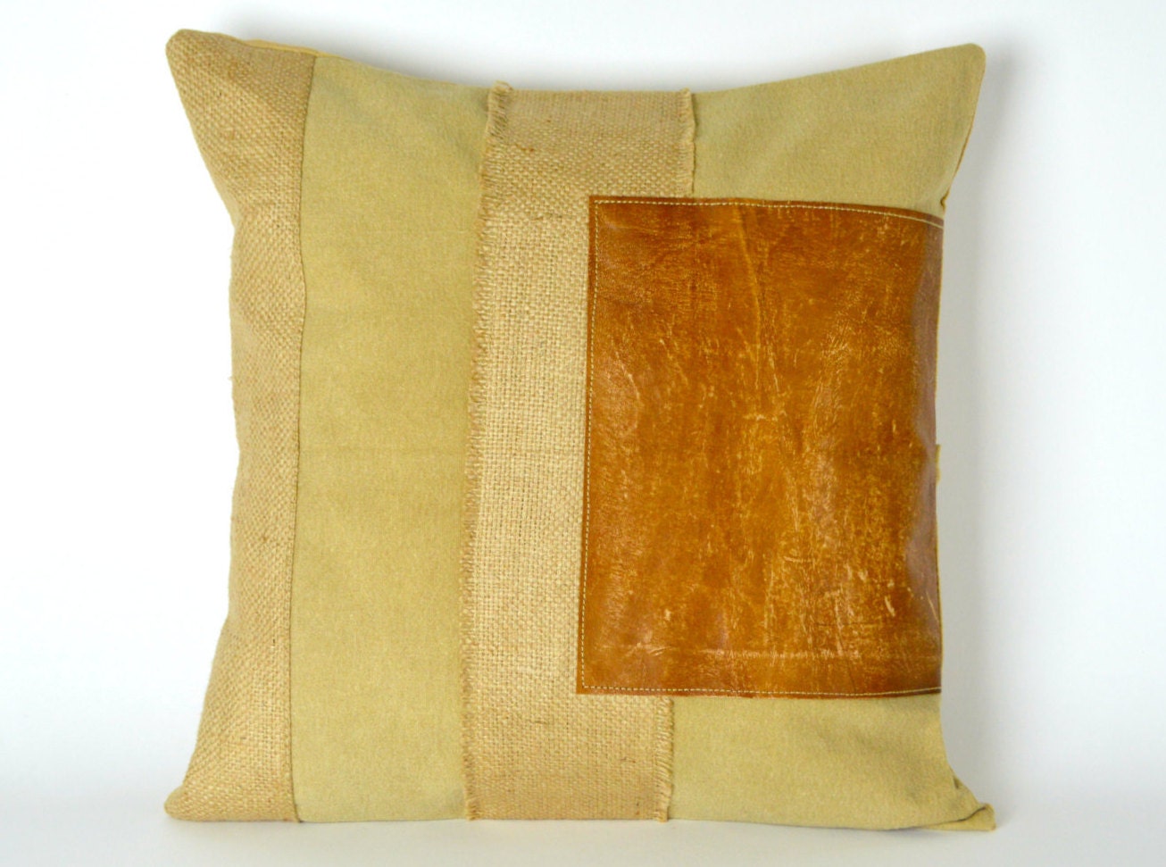 Rustic patterned leather pillow Burlap pillows by SageMadeDesign