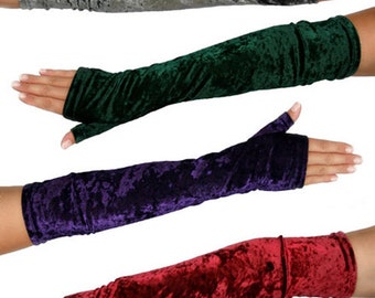 Long Fingerless Gloves - Velvet or Black Lace