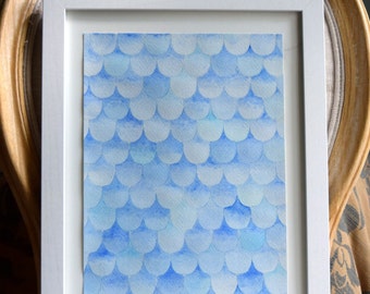 Blue Watercolor Fish Scale Painting
