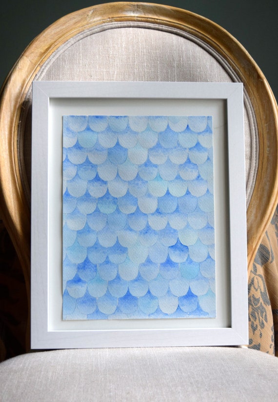 Blue Watercolor Fish Scale Painting