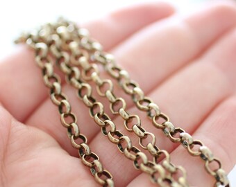 4.5mm brass rolo chain, gold rolo chain, brass chain, antique gold brass chain, rolo chain, antique gold rolo chain, necklace chain