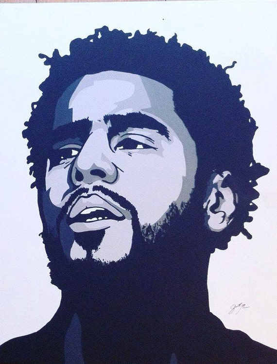 J Cole Pop art hand painted stretched canvas by MoonwalkerCustoms