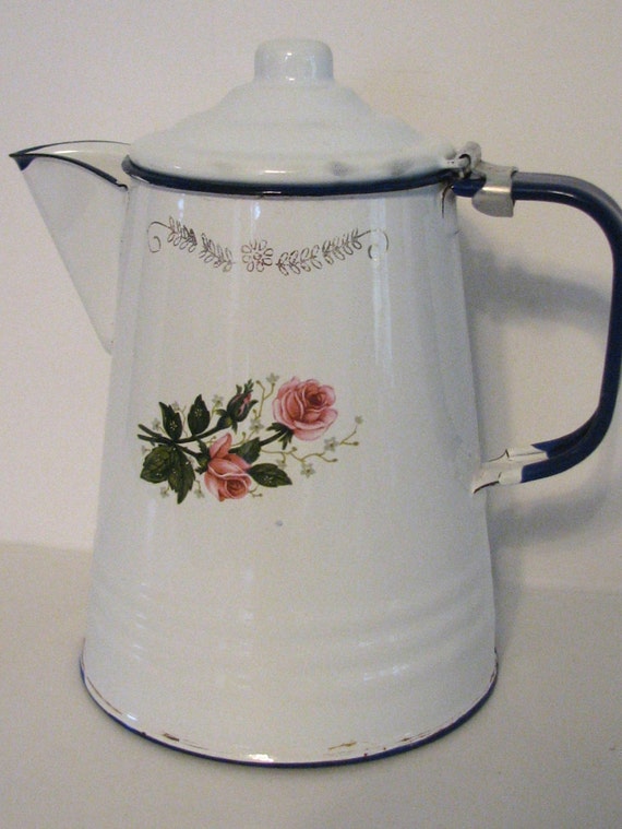 Vintage Enamelware Pitcher Mexico  Floral by 