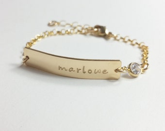Baby Bracelet. Baby name bracelet gold. Baby bar bracelet. Baptism. Christening. God daughter-Baby jewelry-Baby bracelet silver-Personalized
