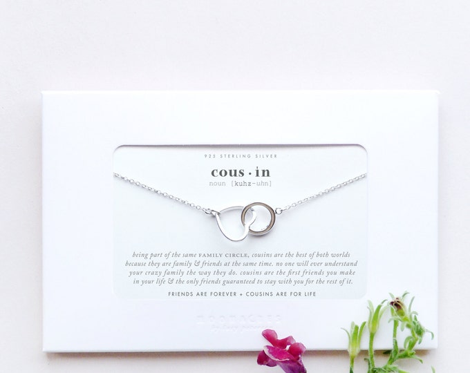 Cousin | Sterling Silver Linked Heart Circle Karma Necklace Message Poem Quote Card Friend Cousin Bridesmaid Wedding Birthday Thank You Gift