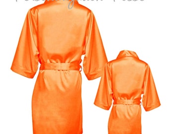 Bridesmaid Robe, Bridal Robe, Custom Robe, Flower Girl Robe, Embroidered Tangerine Satin Robe, Bridal Kimono Robe, Plus Size Robe, Epic Sale