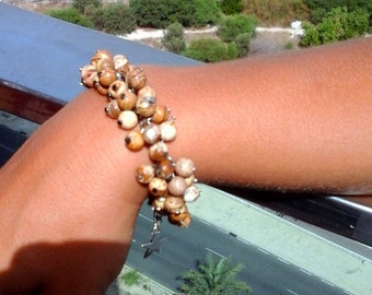 Boho jasper beaded bracelet, Beaded cuff, Nature beads bracelet, Mothers day gift