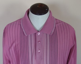 Mens Vintage Knit Polo Shirt , Placket Collar 3 buttons Long Sleeve