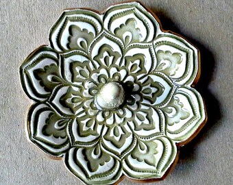 Ceramic Lotus Ring Holder Bowl Sage Green gold edged