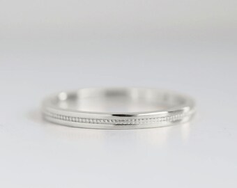 Flat Milgrain 2mm White Gold Wedding Band | Eco friendly Recycled Gold | Flat Edge Women's 14k 18k White Gold Ring 2mm x 1.5mm thick