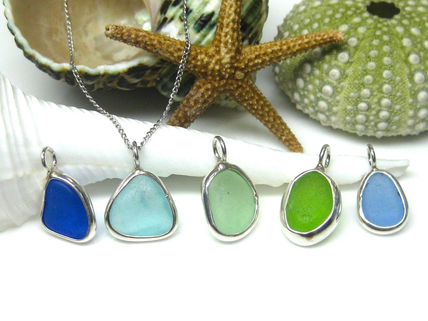 Sea Glass and Sterling Bezel Wrap Charm Tiny Reversible