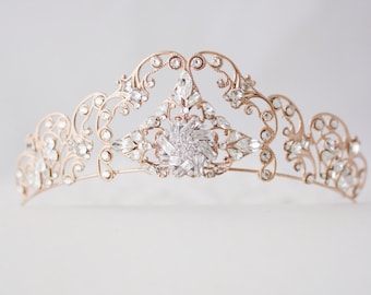 Rose Gold Tiara Crystal Wedding Tiara Filigree Bridal Crown Art Deco Diadem Swarovski Bridal Tiara SONNET TIARA
