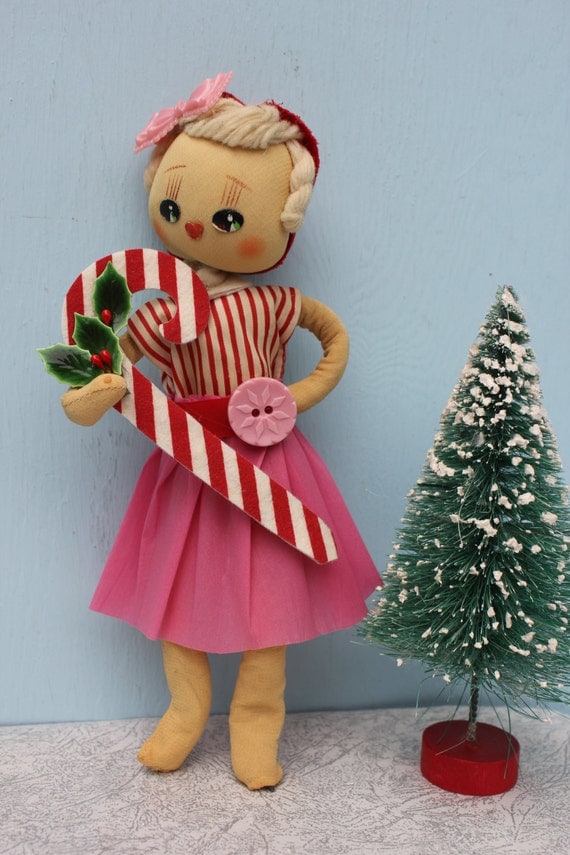 Vintage Pose Style Doll with Christmas Candy Cane Touch