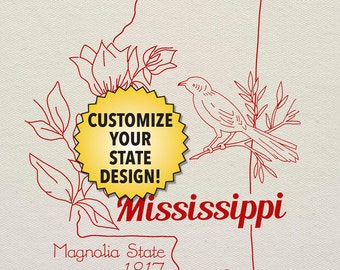 Mississippi Customizable Hand Embroidery Pattern - digital PDF of line art motifs to stitch your own personalized state project