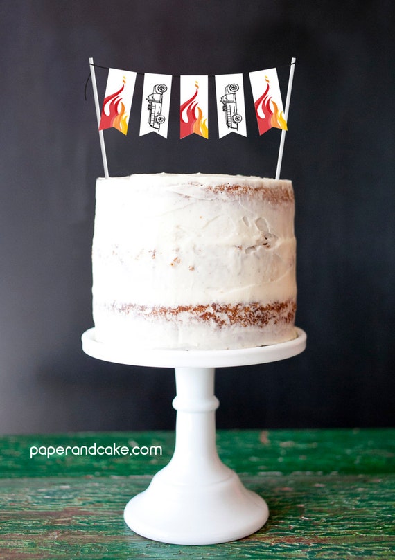 SHOP THE SHELF Fire Truck Firemen Mini-Bunting Cake Topper >> shipped to you | Paper and Cake Il_570xn
