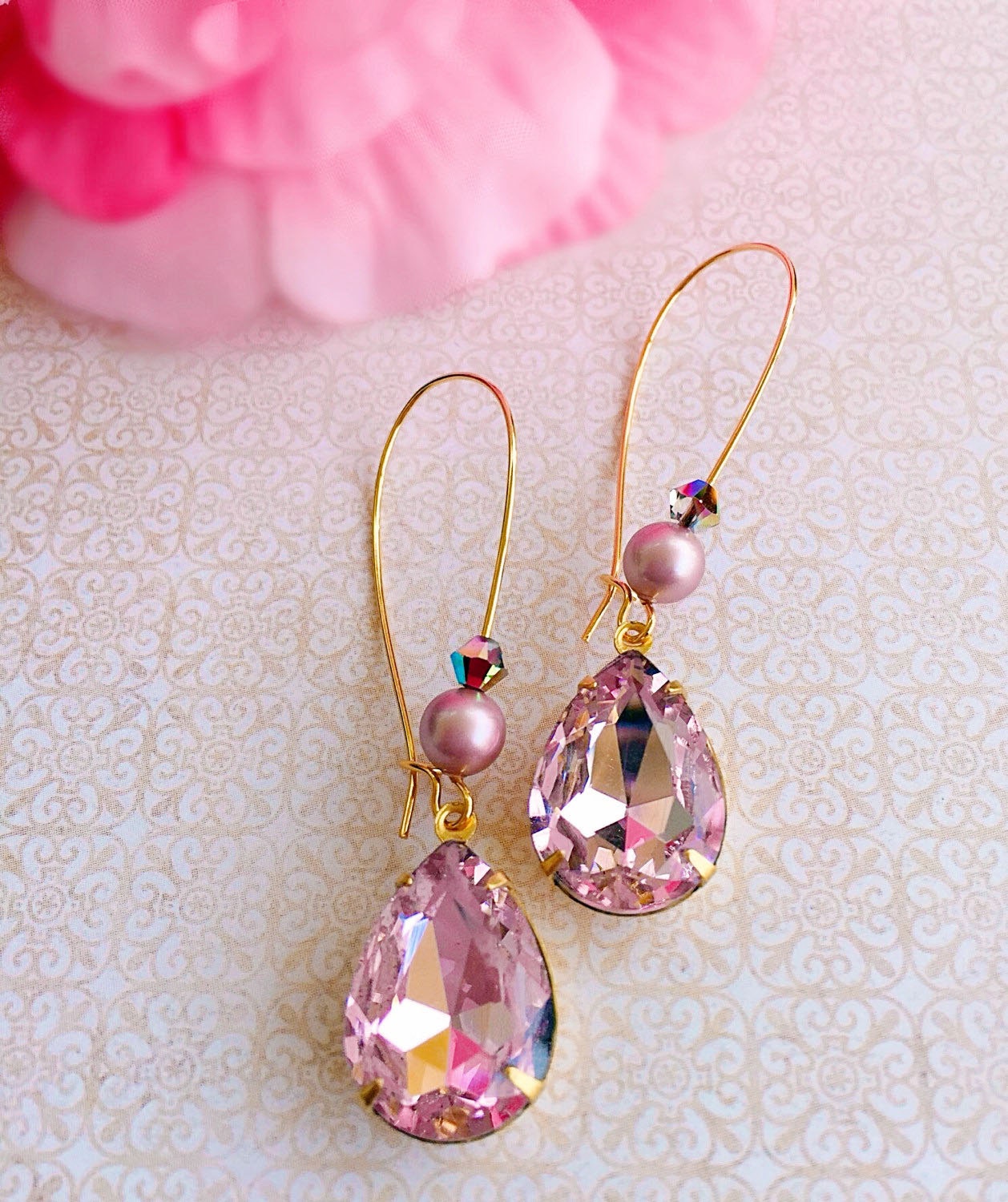 Rose Quartz Earrings - Pink Earrings - Bridesmaid Gifts - October Birthstone Jewelry - Victorian Earrings - BELLE Pink