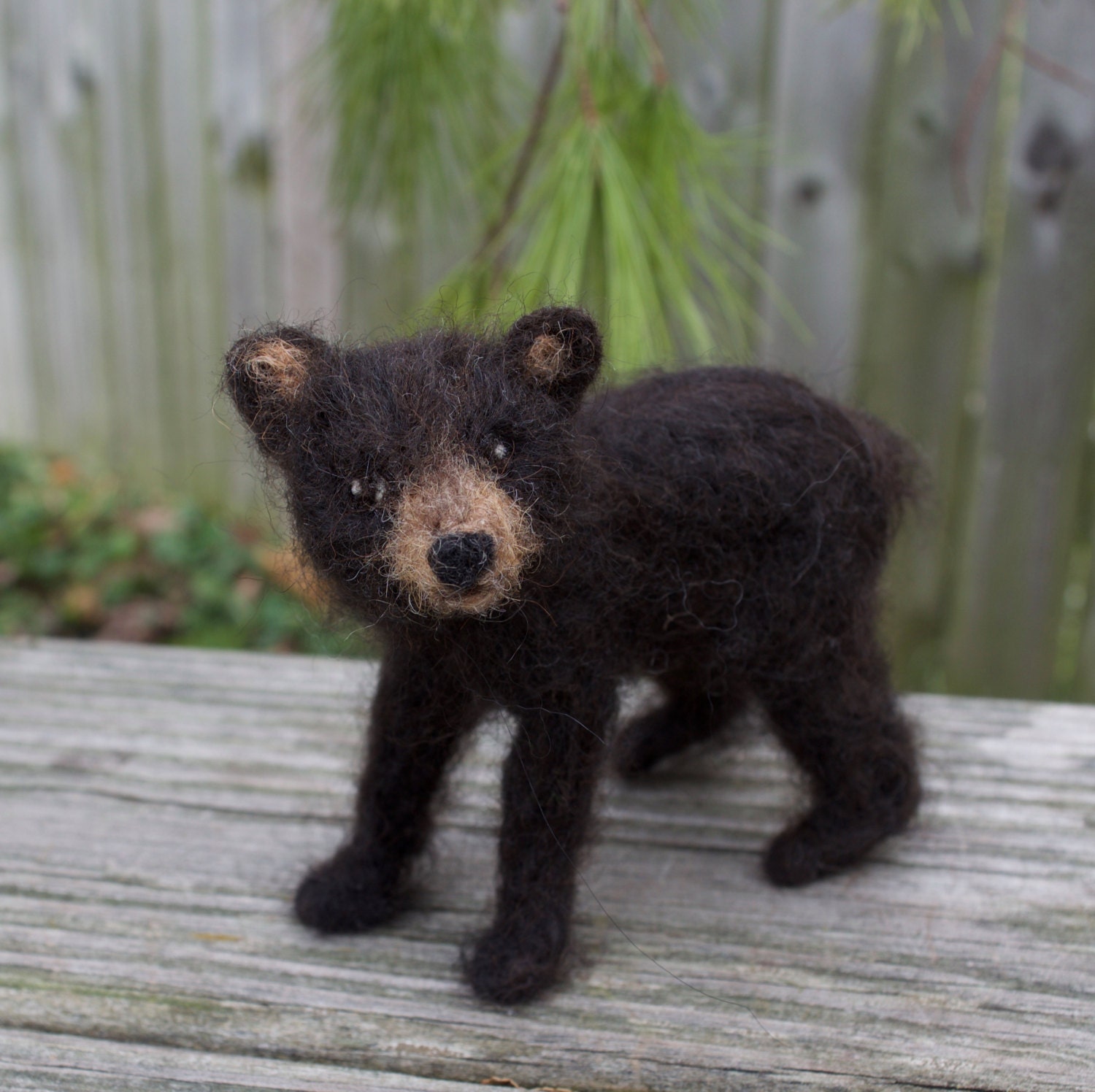 Needle Felted Black Bear Cub Poseable Baby Dark Brown Bear