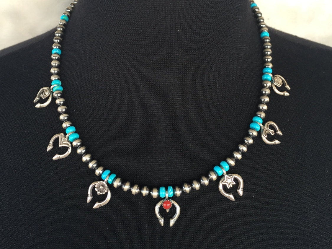 N27 Mini Squash Blossom Boho Style Necklace Sterling Silver