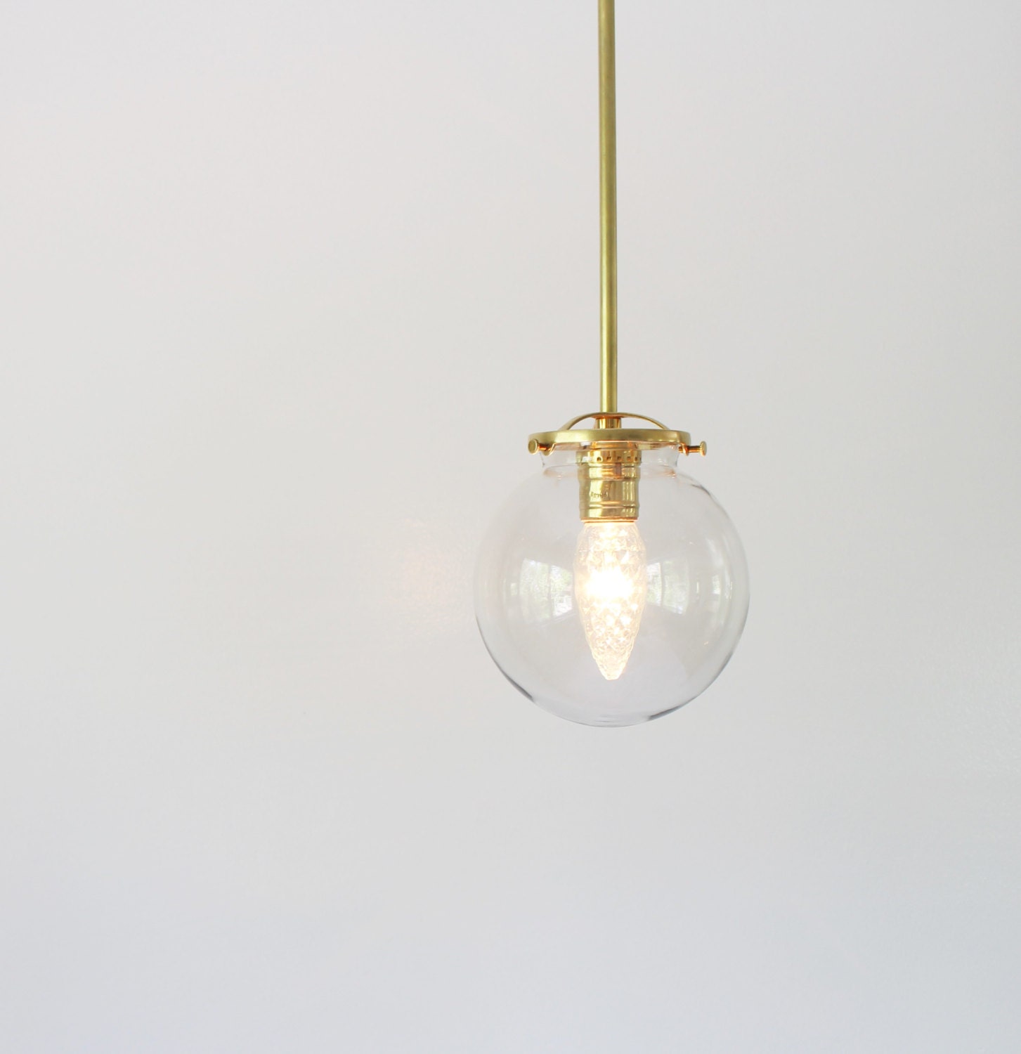 Brass Pendant Light Clear Glass Globe Modern Hanging Lamp