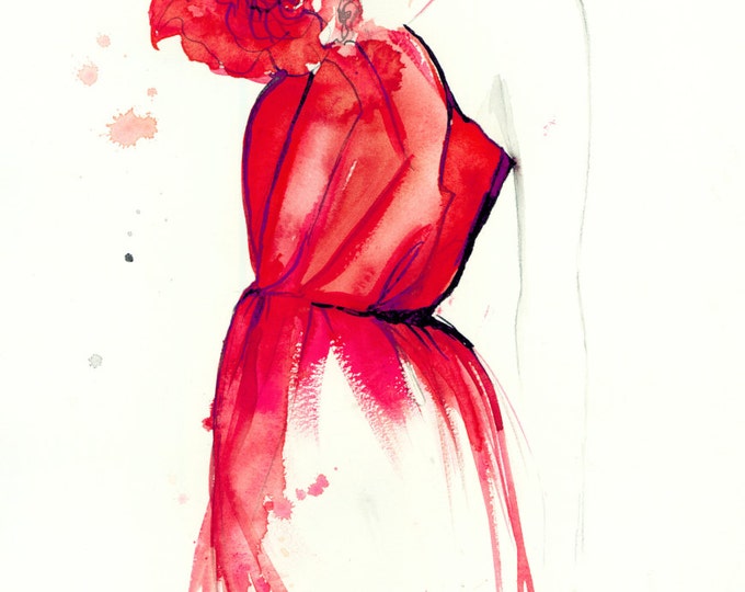 Red Red Rose, print from original watercolor fashion illustration by Jessica Durrant