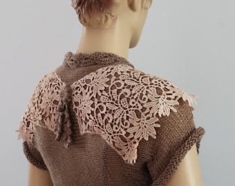 Ready to ship Boho Chic French Beige Hand Knit Crochet Shrug Bolero - Summer Fashion- Fall Wedding - Luxury - Size M - L