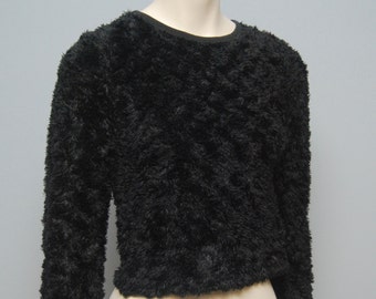 Vintage 1990's Long Sleeve Furry Black Crop Top