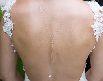 Back Drop Bridal Necklace, Delicate Bridal Backdrop Necklace, Wedding Back Drop Necklace, Swarovski Crystal, Silver, Gold or Rose Gold Fill