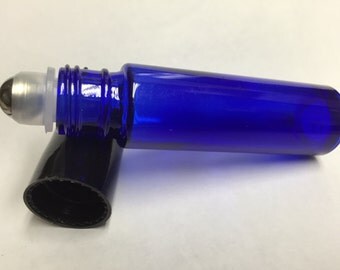 10ml Glass Bottle With Steel Roller - Lot of 10 - Clear or Cobalt Blue