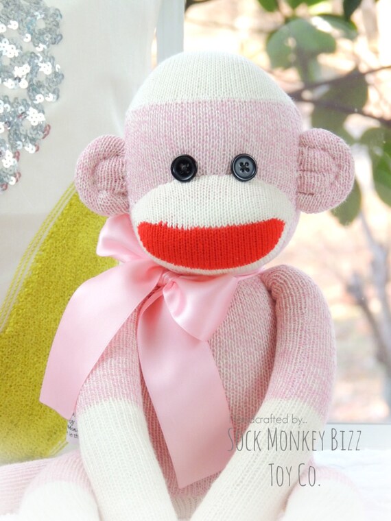 Pink Sock Monkey Doll Childs Toy by on Etsy
