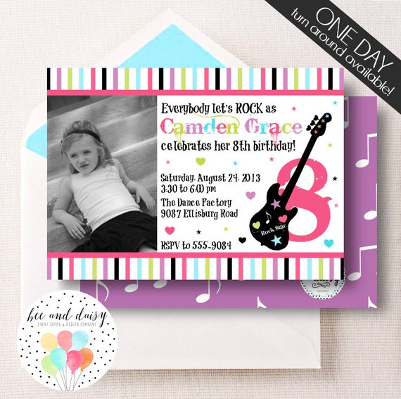 Rock Star Invitation, Rock Star Birthday Invitation, Rock Star Party, Girl First Birthday, Girl Birthday, Rock Star Invite Il_570xn