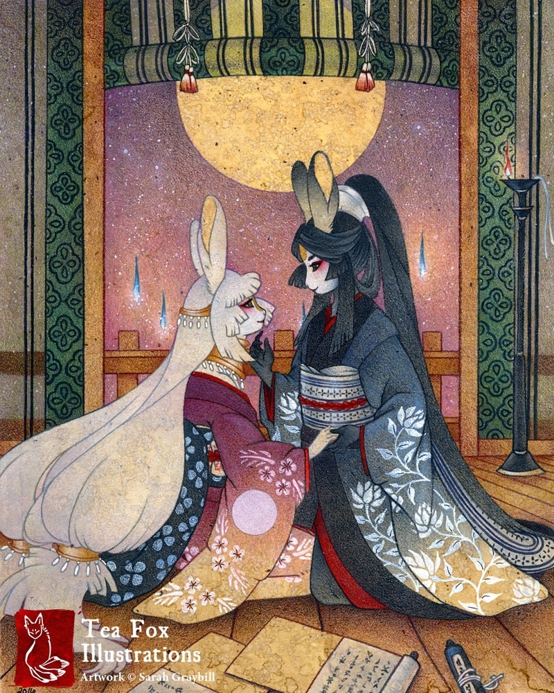Miri and Akemi / Moon Rabbit Bunny Yokai / Japanese Asian