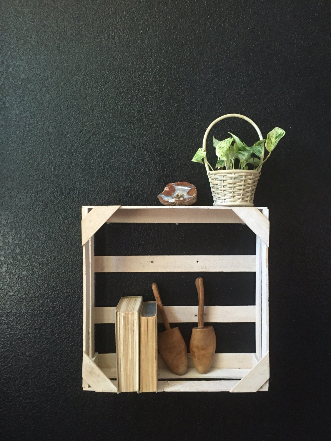 White Wooden Wall Hanging Crate Shelf Pocket White Wooden Wall Hanging Crate Shelf Pocket