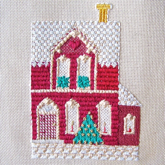 Vintage Needlepoint Tapestry Canvas Christmas by CynthiasAttic