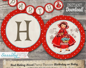 Little Red Riding Hood Party Banner - INSTANT DOWNLOAD - Editable & Printable Birthday Decorations, Decor, Bunting by Sassaby Parties