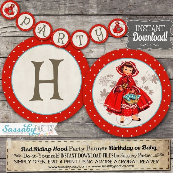 Little Red Riding Hood Party Banner - INSTANT DOWNLOAD - Editable ...